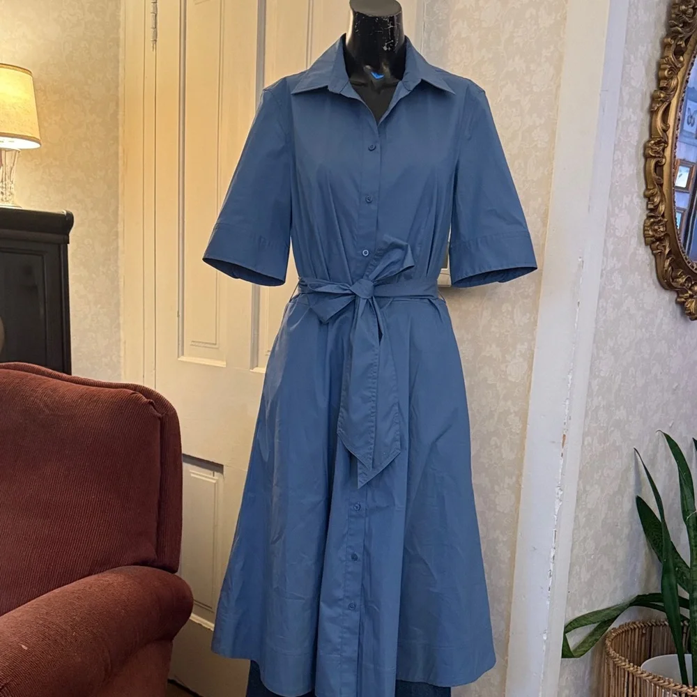 Lauren Ralph Lauren Belted Cotten-Blend Button Up Shirtdress in Pale Azure Sz 6 - Picture 1 of 8